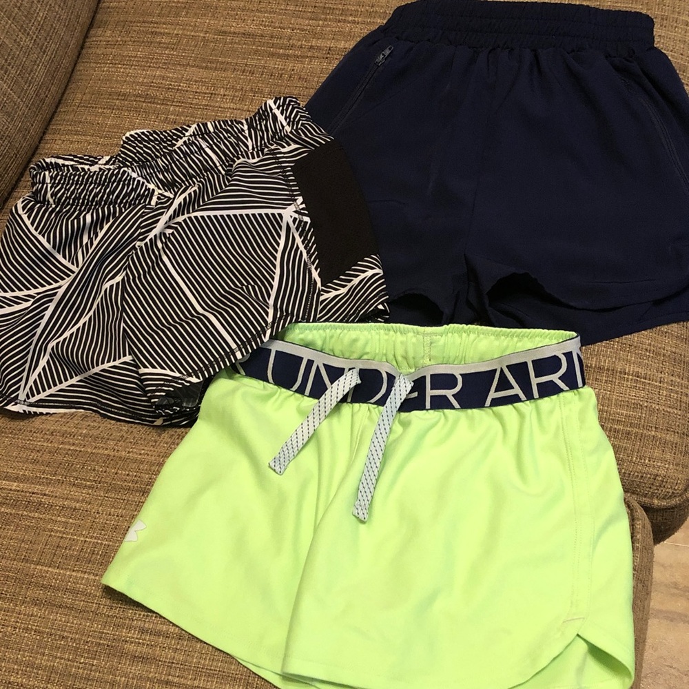 Under Armour Neon Green, with Navy & Black/White Pattern Athletic Shorts Trio